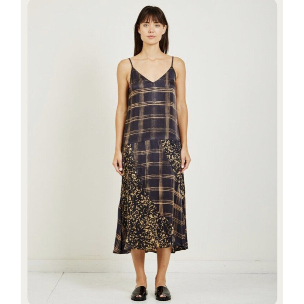 Mes Demoiselles Gambetta Print Dress Black Gold Plaid FR 36/ Size 4(S)
